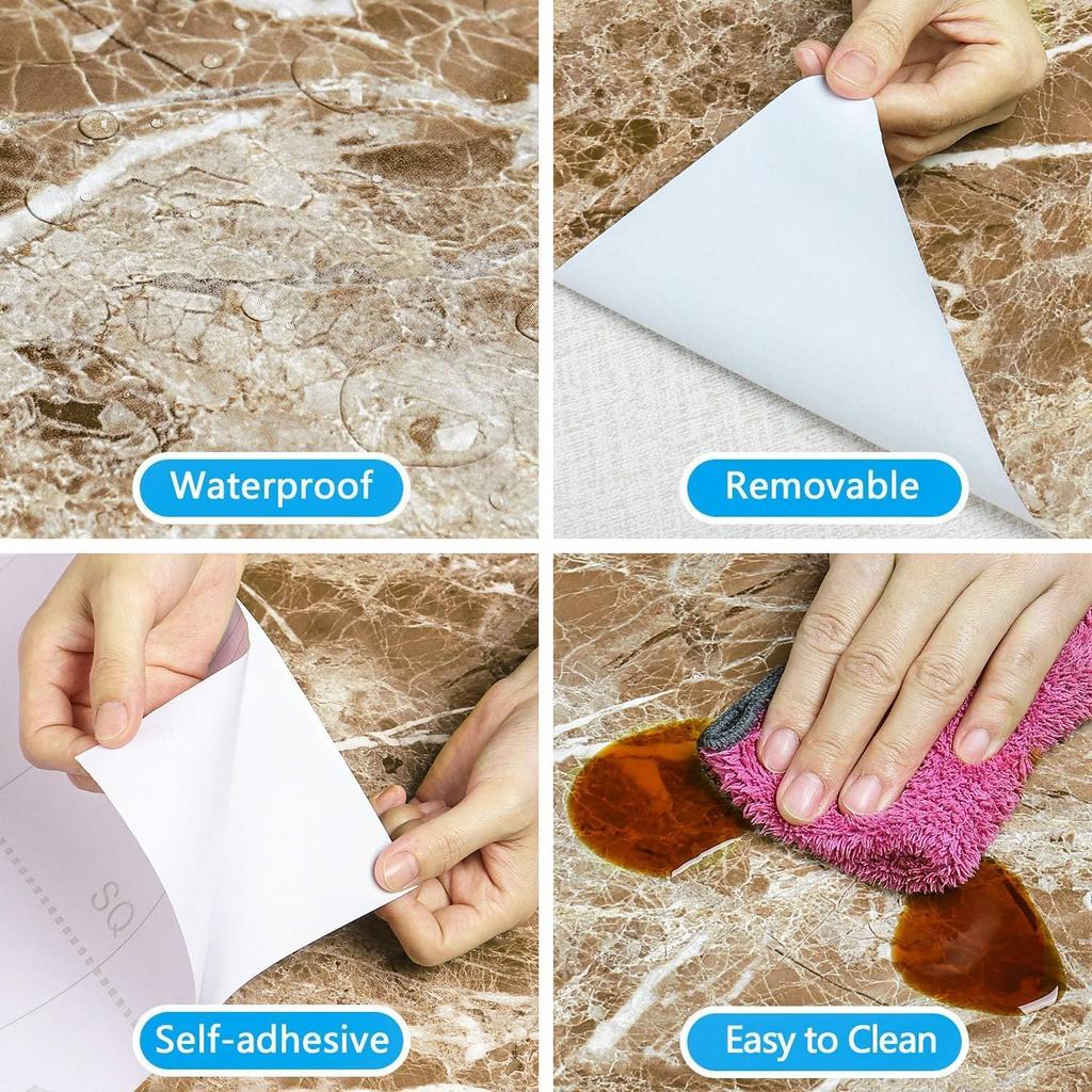 CRE8TIVE Marble-Look Wallpaper Sticker, Wall Sticker, Remake Sheet, Wall Sticker, Masking Tape, Brown, Glossy, Waterproof, Stain-Resistant, Heat-Resis