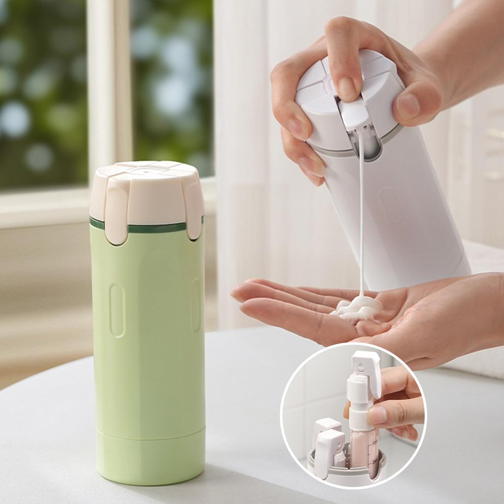 4 v 1 cestovní lahvičky, Znovu plnitelná cestovní nádoba se 4 dávkovači tekutin, Pro toaletní potřeby Šampon Mléko Gel Sprchový gel Make-up