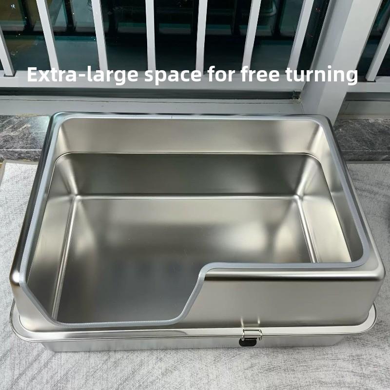 Stainless Steel Jumbo Cat Litter Box Open Type Cat Bedpans Low-Entry Kitty Toilet with Anti-Splash Design Pet Potty for Kittens