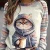 Design Sense 24 Early Autumn New Product Cat Print Pattern Long Sleeved T-Shirt Casual Hoodie European And American StyleWA2