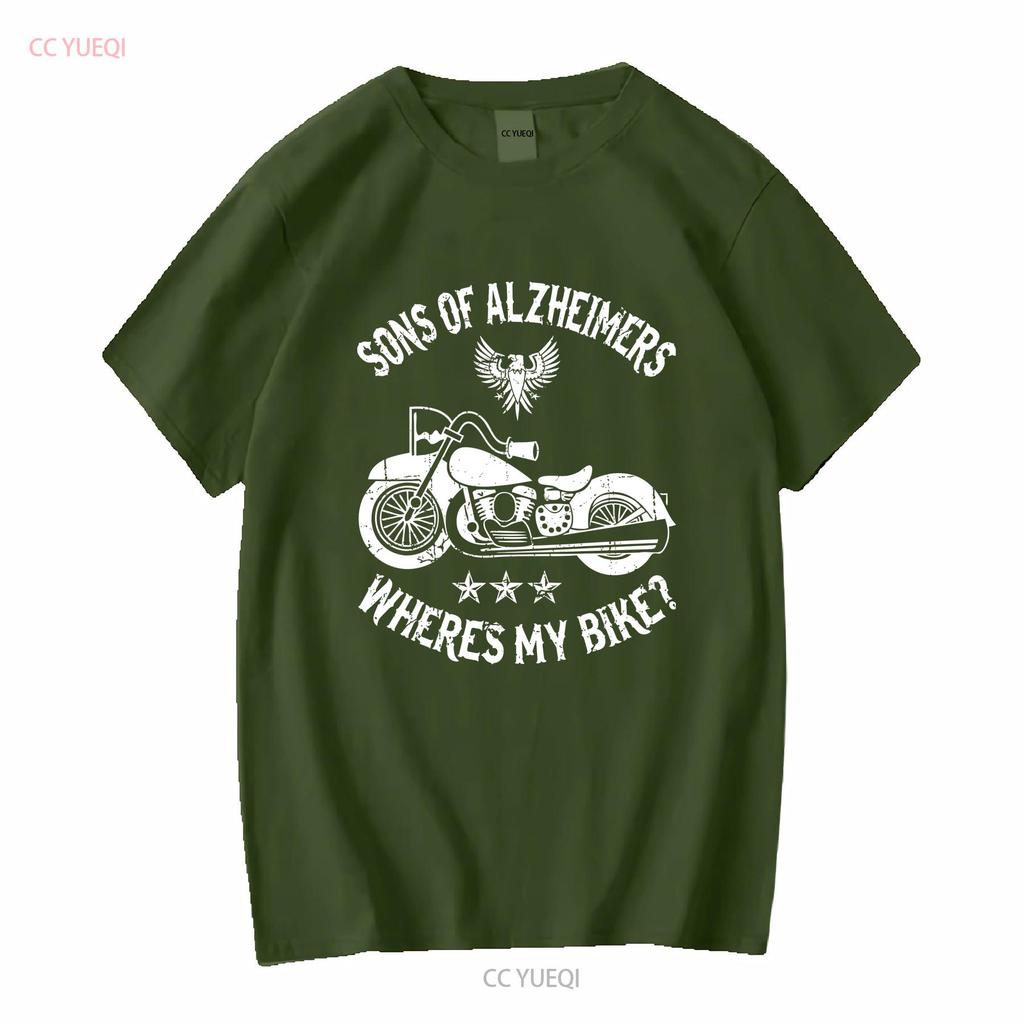 Biker Sons Alzheimers Wo ist mein Motorrad T-Shirt lang- oder kurzärmlig Vintage gewaschene Streetwear Stretch-Top für den Alltag
