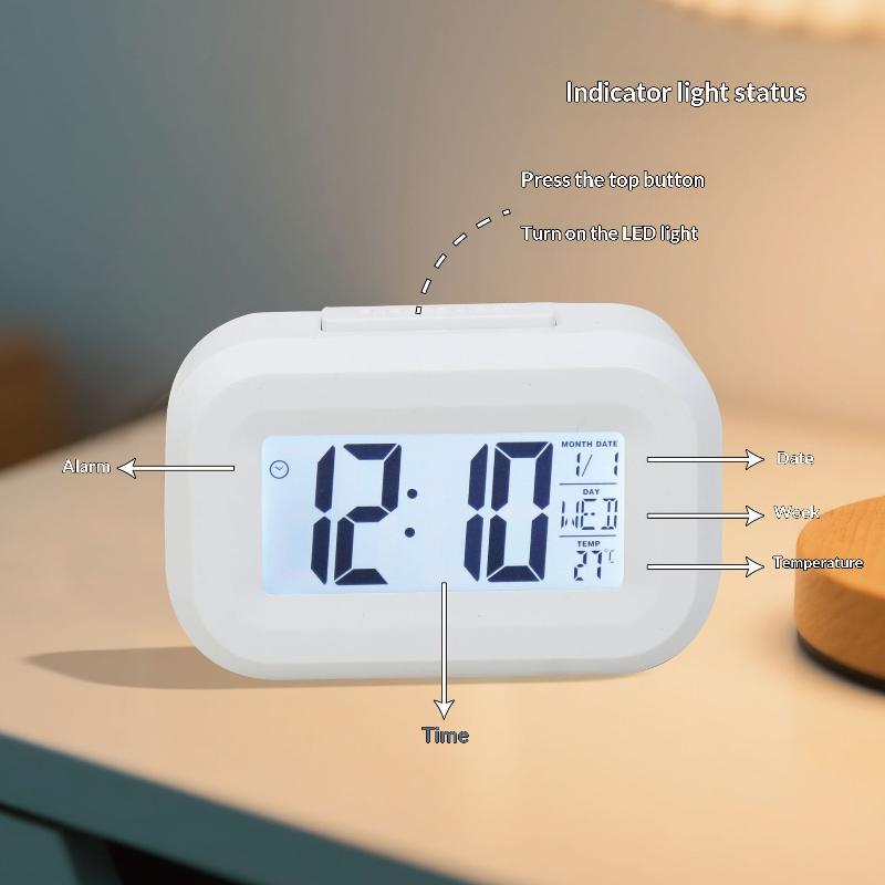 Digital Compact Alarm Clock Temperature Date Display Multiple Colors Easy to Operate for Elderly Student Daily Use