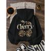 Women's Autumn Winter Hoodie - Casual Regular Fit Sweatshirt with Letter Leopard Cherry Print Top