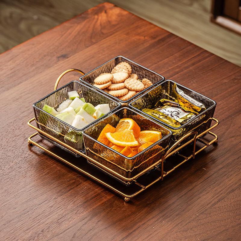 Hammered Glass Divided Snack Plate Set