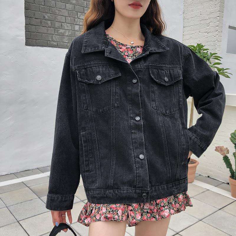 Vintage Oversized Multi Floral Embroidered Denim Jacket Women Cowboy Long Sleeve Lapel Casual Denim Coat Streetwear Outwear