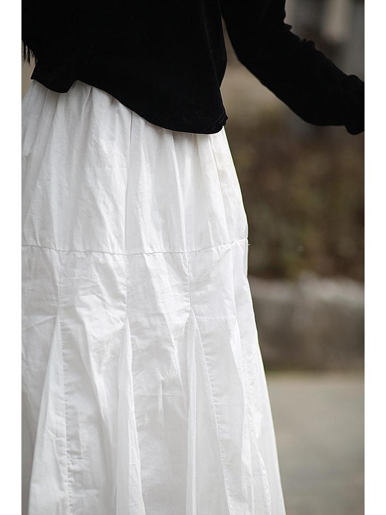 Spring/Summer Cotton Double-Layer Fishtail Midi Skirt - Cool Lotus Step Design, Available In 4 Colors