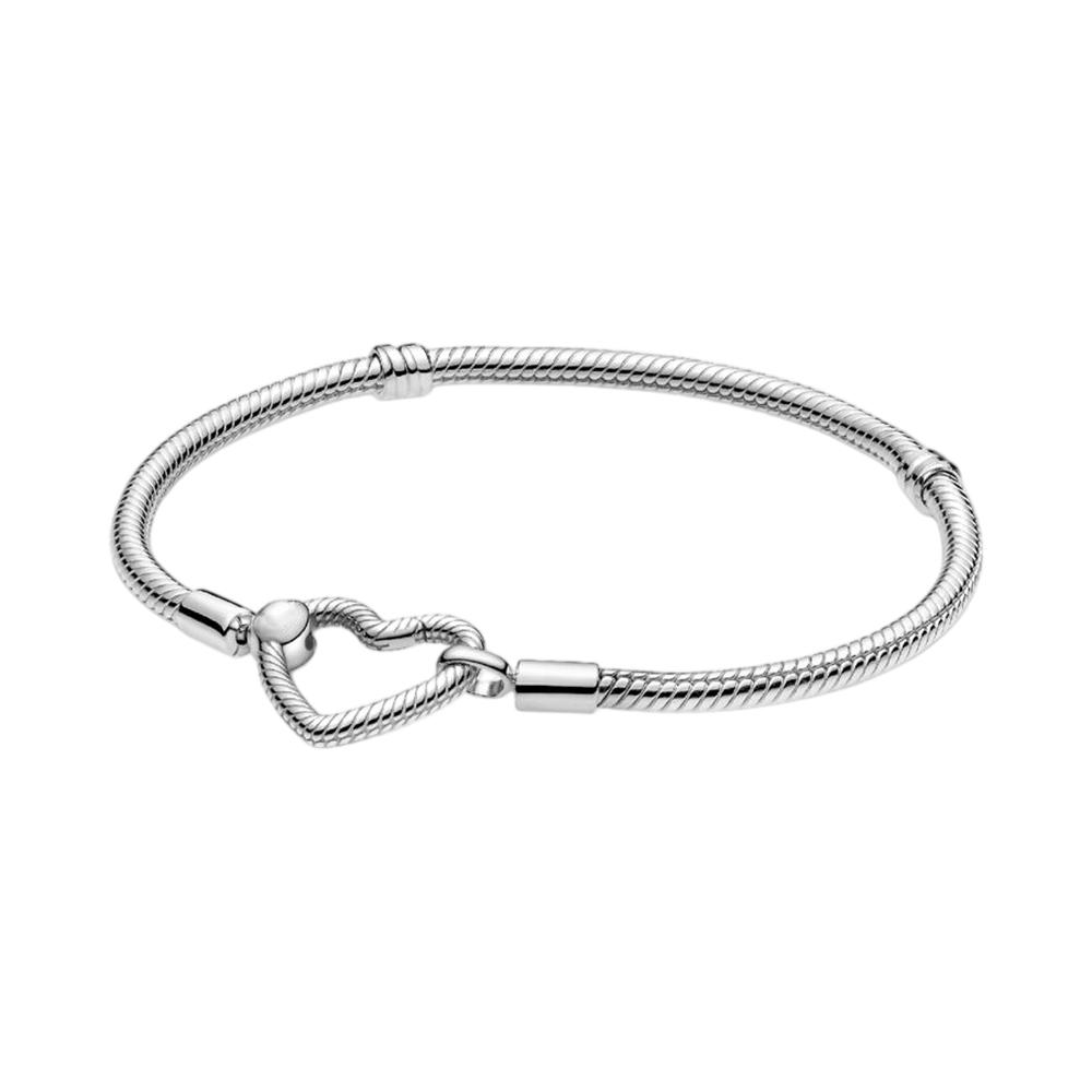 925 Silver Women's Bracelet with Heart T-shaped Buckle and Adjustable Bracelet, Fashionable DIY Jewelry Gift