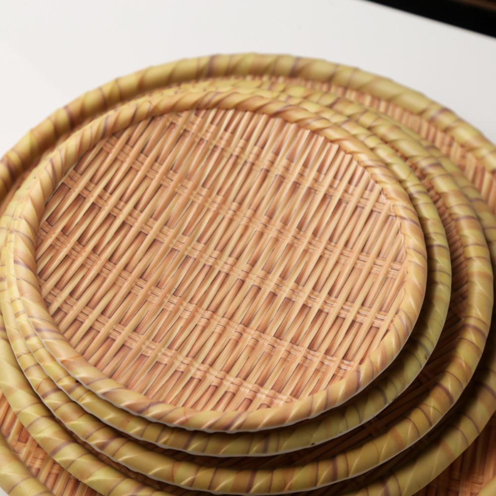 Traditional Bread Dessert Plate Round Decoration Tray Imitation Weaving Dinner Plate  Restaurant