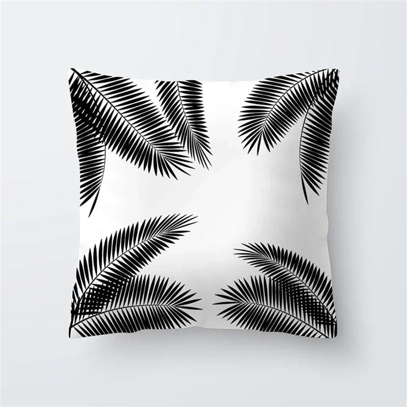 Tropical Plant Pillow Peach Skin Polyester Cushion Cover Sofa Car Home Decor Black White Leaf