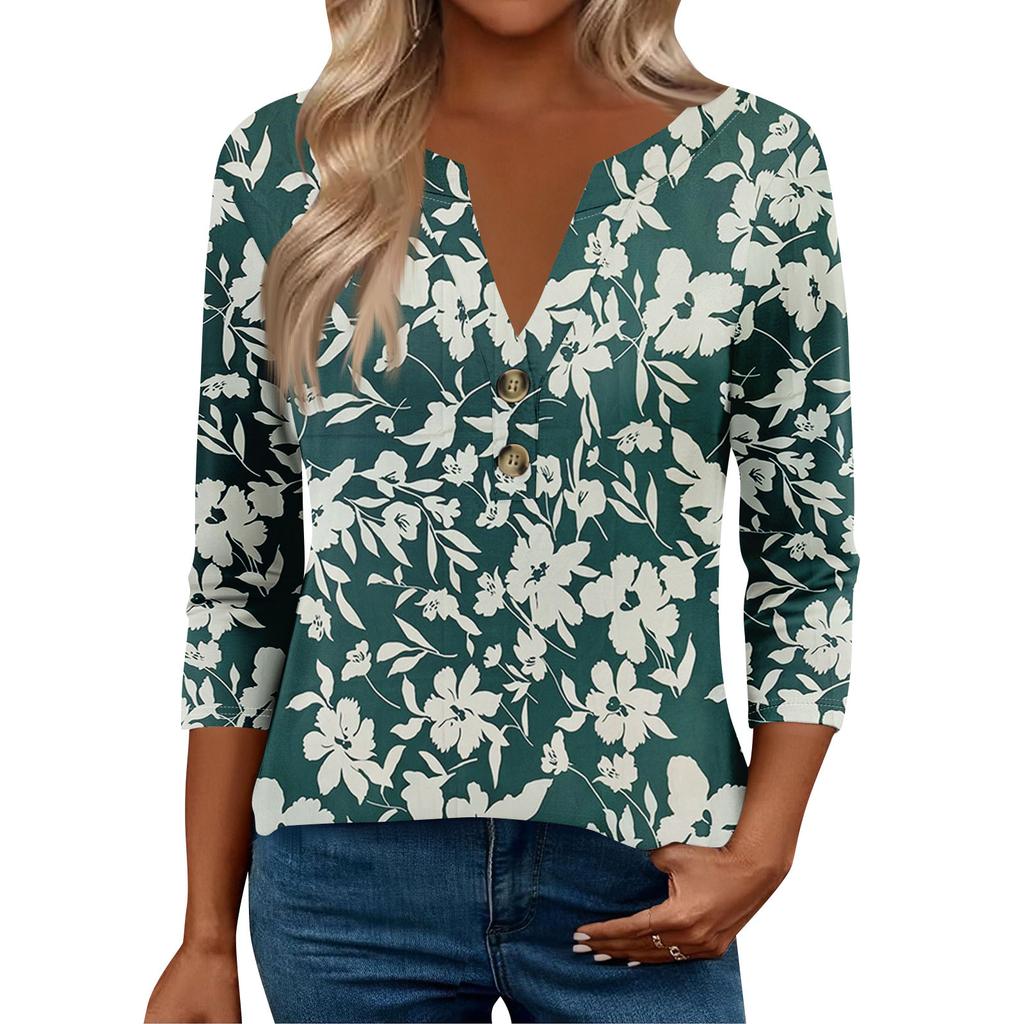 3/4 Sleeve Womens Tops For Women Henely Tops Button V Neck  Loose Fit Dressy Womens Summer Tops
