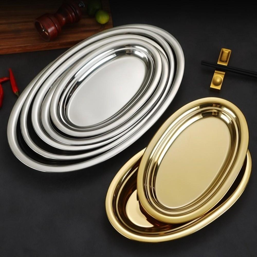 Oval Shape Barbecue Plate Stainless Steel Large Serving Plate New Steamed Fish Plate Kitchen Use