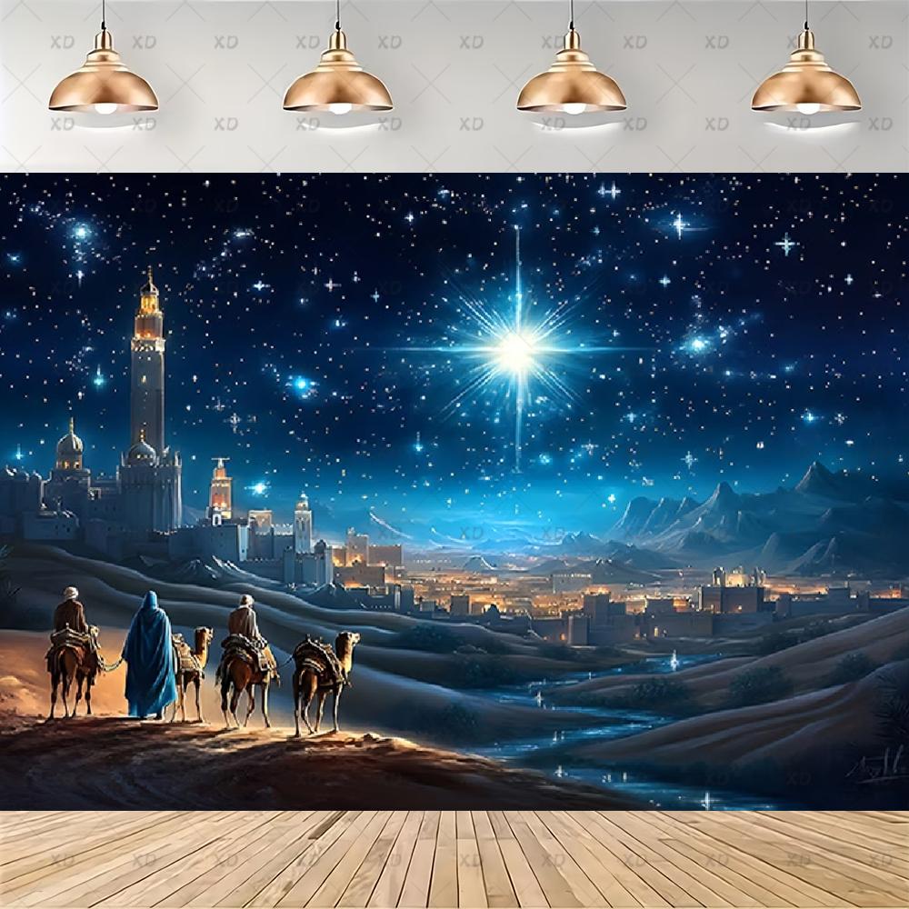 Fotografischer Hintergrund der Geburt Jesu, Sternennacht von Bethlehem, Weihnachtsfeier-Dekoration, Hintergrund für religiöse Veranstaltungen, Banner4635