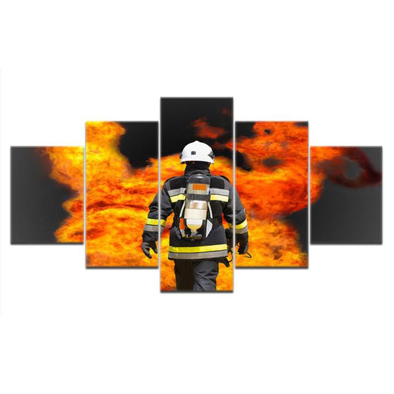 

Unframed 5 Panel Fireman Firefighter No Greater Love Print Pictures Wall Art Home Decor Posters Canvas Paintings for Living Room 20x35 20x45 20x55cm