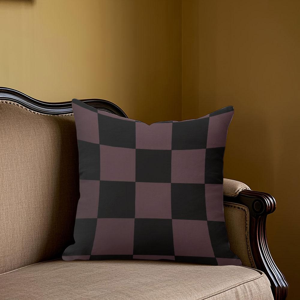 Jmg Clothing Unisex Plum Check Square Jacquard Pillow Cover For Sofa Office Waist Cushion Cover Home Decorative Pillowcase