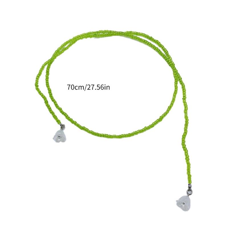 Adjustable Collarbone Chain Niche Green Glass Beaded Neckchain Stylish Necklace Jewelry Neckchain Charm for Women