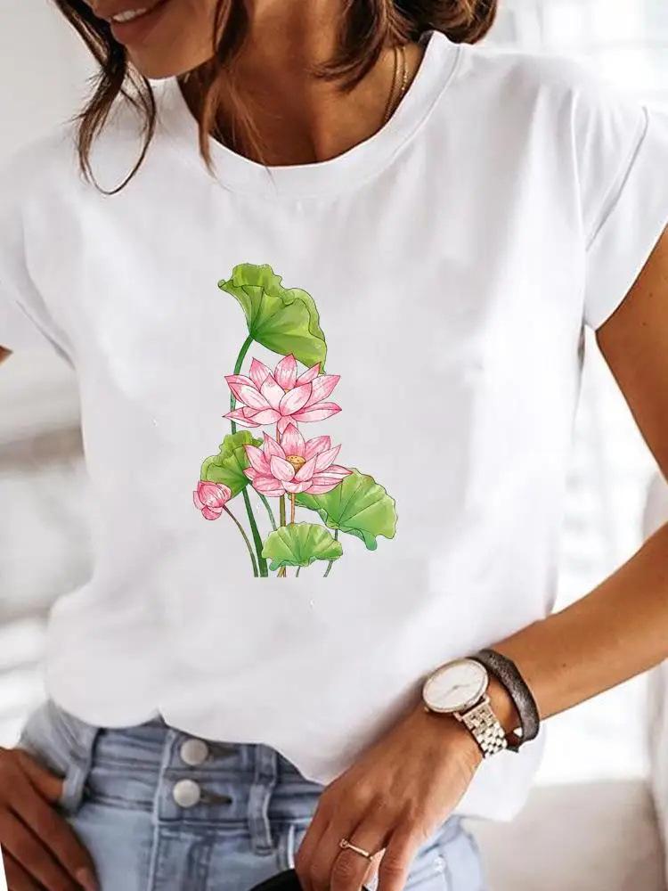 

New Crew Neck T-Shirt Flower Print Short Sleeve Summer Fresh Short Sleeve Shirt Breathable Girls Fashion Clothes 5XL