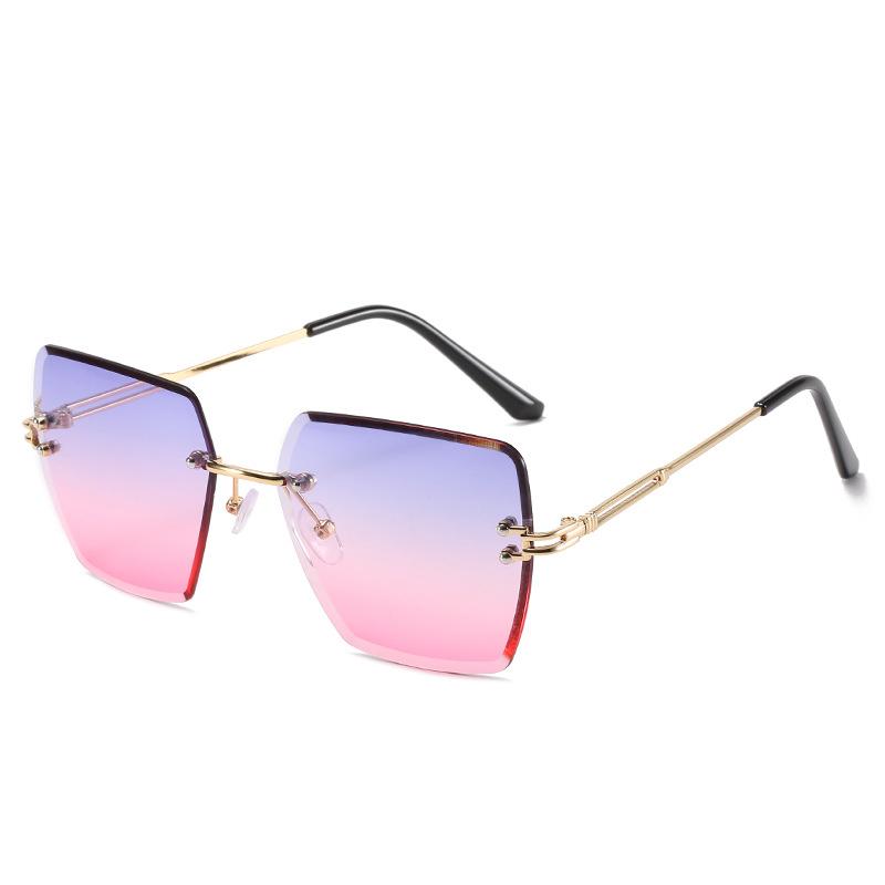 New Frameless Cut Edge Sunglasses Women Trendy Polygonal Gradient Color Sunglasses 9064