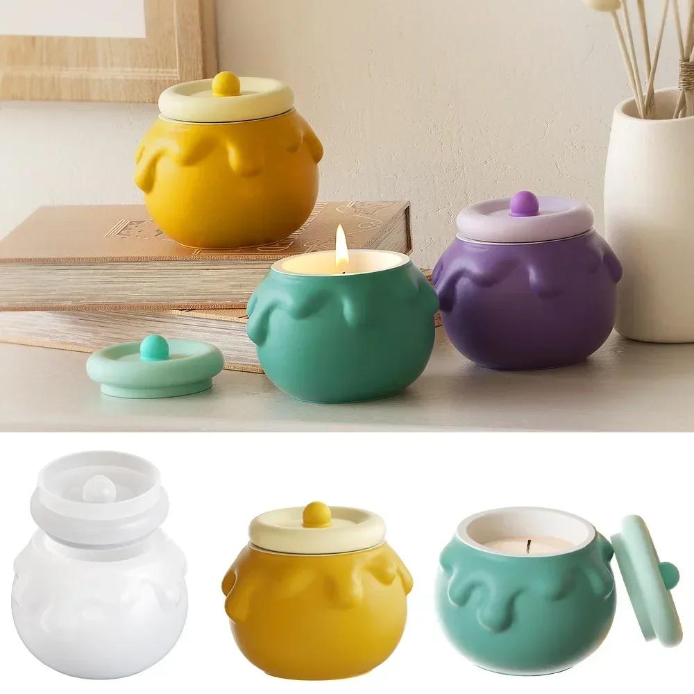2025 New Cream Honey Jar Storage Candle Holder DIY Drip Resin Gypsum Box Candle Cup Jewelry Ornaments Silicone Mold