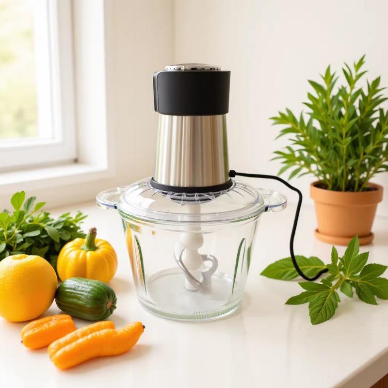 Multi-Functional Meat Grinder & Vegetable Chopper: Automatic Meal Prep & Baby Food Processor 2L Glass Bowl Meat Grinder