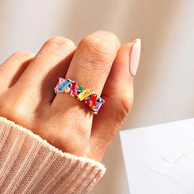 Huitan Romantic Rings with Colorful CZ Creative Aesthetic Trendy Finger Accessories Lady Attractive Gorgeous Jewelry for Party