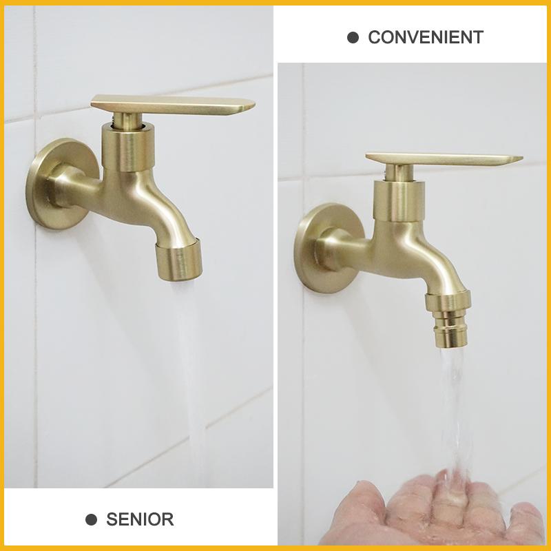 Mosiężny kran do pralki Kran ogrodowy zewnętrzny Szczotkowane złoto Montowany na ścianie G1/2 Kran do basenu na mopa Kran tylko do zimnej wody