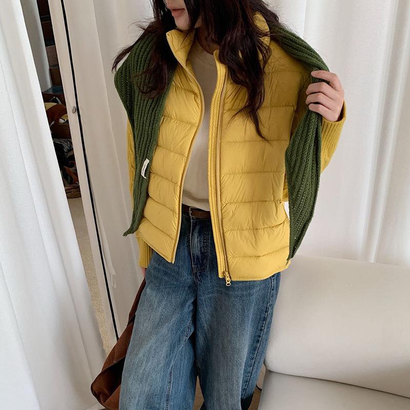 White duck down knitted sleeves splicing down jacket women's short winter fashion warm casual ribs top tide