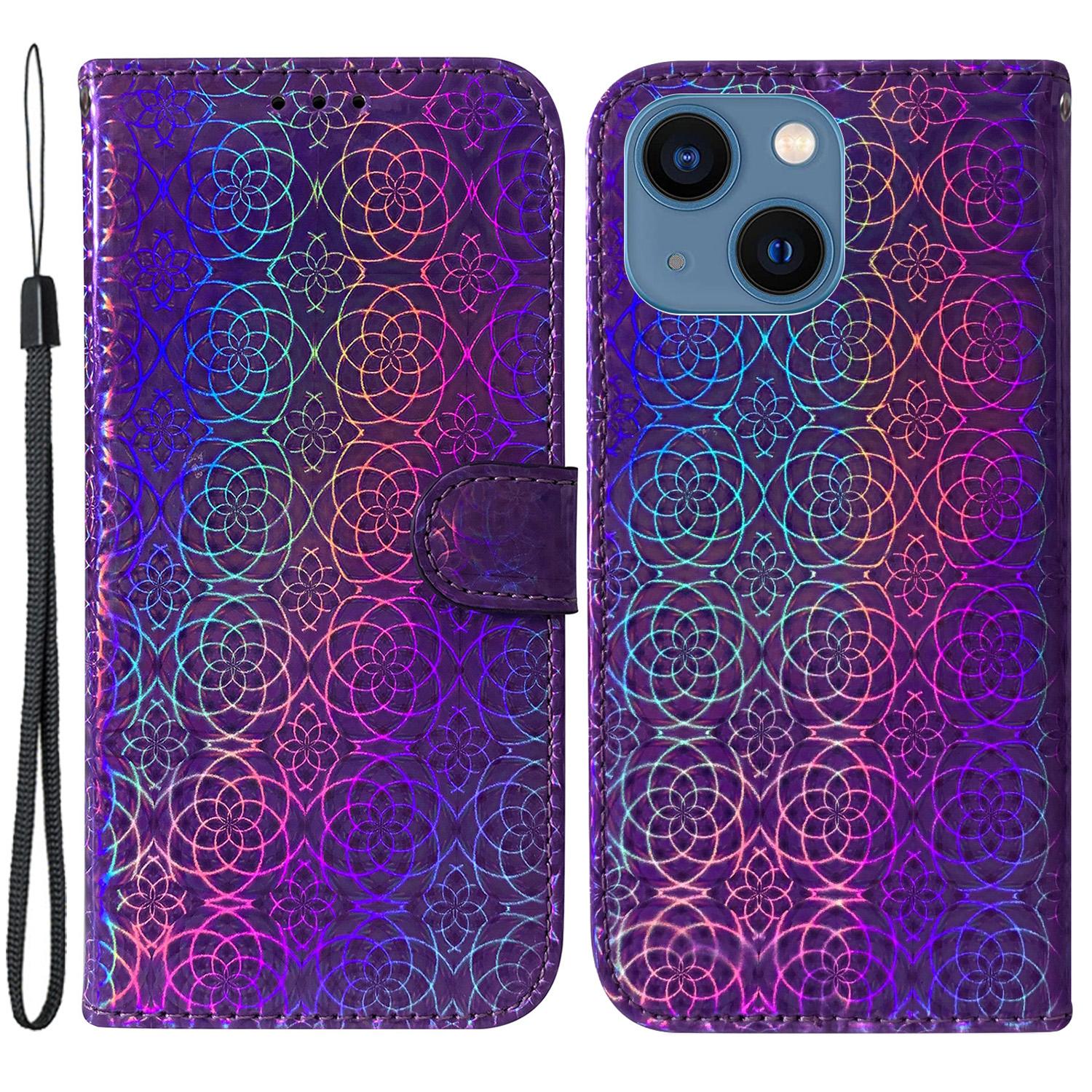 

Wallet Leather Case for iPhone 15,Stand Dazzling Flower Pattern Phone Cover Purple