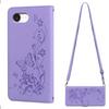 Elegante Schmetterlings-Blumen-Flip-Leder-Handyhülle für iPhone 16e/17e Mit langem Schultergurt und Handgelenkschlaufe Abdeckung
