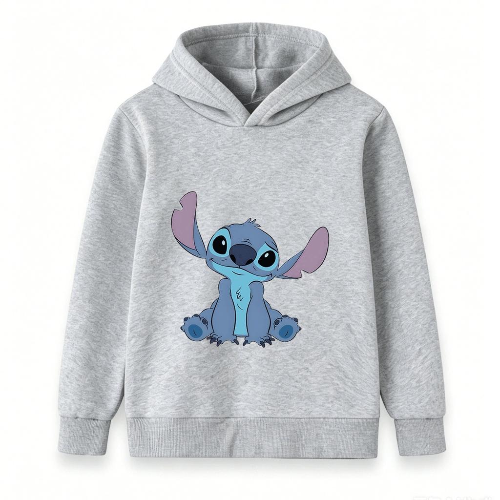 Kids Boys Girls Cute Blue Alien Printed Pullover Hoodie Casual Warm Long Sleeve Hooded Sweatshirt For Daily Wear