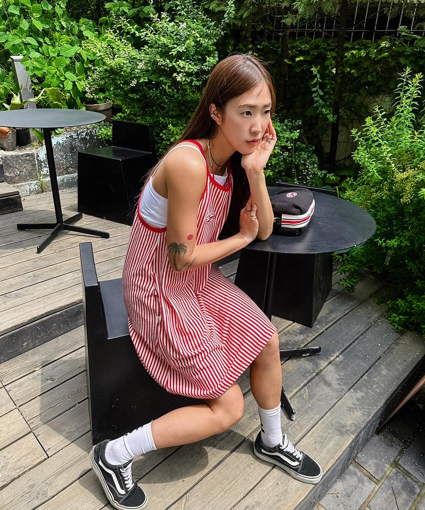 Minasu Menasoo Summer Stripe Terry Strap Onepiece_Red