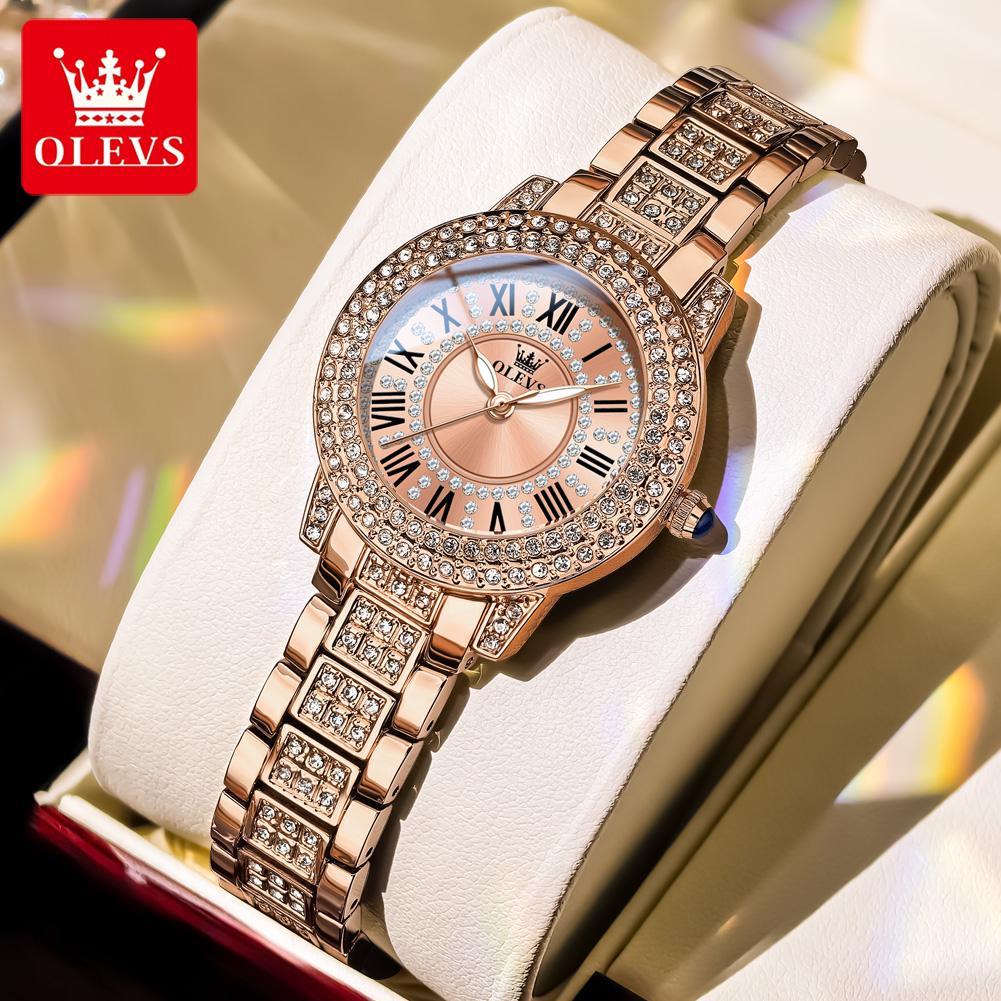 OLEVS 9943 Luxus Diamant Damen Uhr Mode Original Damen Römisch Eingelegtes Zirkon Zifferblatt Wasserdicht Damen Quarz Uhr Reloj Mujer