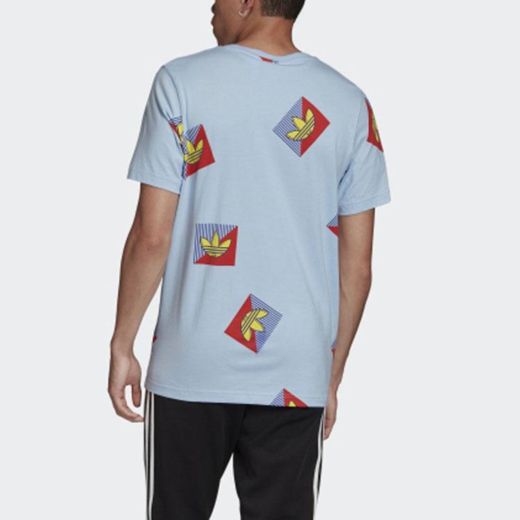 adidas originals Aop Diag Tee Casual Sports Round Neck Short Sleeve Light Blue Men's FM3343