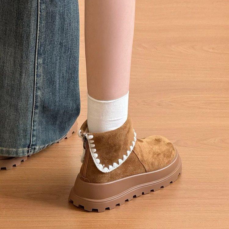 Women's Large Size Frosted Winter Warm Fur One Snow Boots Padded Lining Ankle Boots Non-slip Hiking Sports Cotton Boots