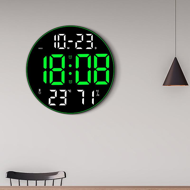 12 Inch Wall Clock Colorful Ambient Light Digital Clock Remote Control Large Screen Living Room Dual Alarms LED Alarm Clock