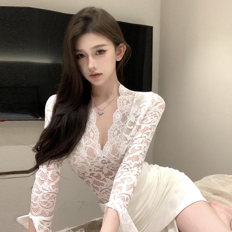 2025 Women's Spice Girls Sexy Lace Long Sleeve Top Skirt Set