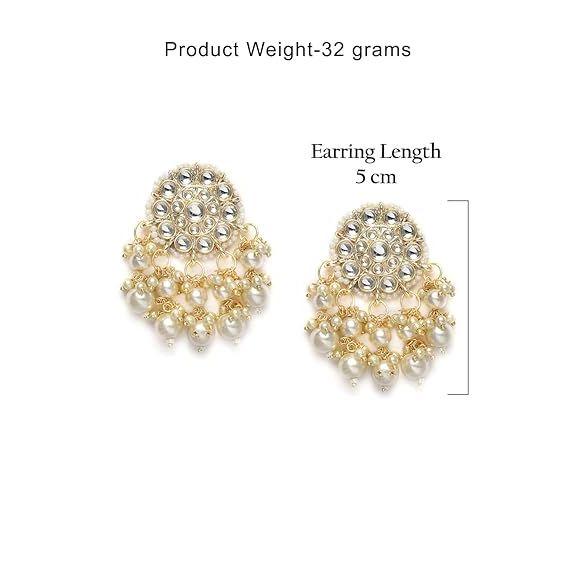Gold Tone Kundan & Pearls Wedding Collection Dangle Earring For Women