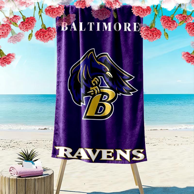 Baltimore Ravens Tryckt Strandhandduk, Stor Mjuk Snabbtorkande Handduk för Strand Camping Simning