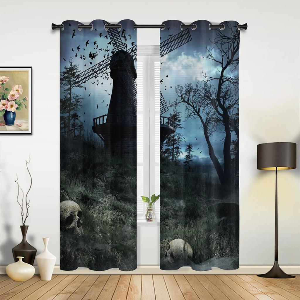 Gate Mystery Dark Halloween Horror Forest Curtains Bedroom Living Room Drapes Kitchen Children Window Curtain Home Decor Polyester Perfect For