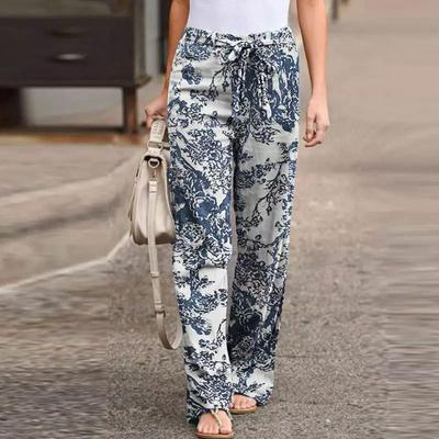 Women's Printed Cotton and Linen Casual and Comfortable Elastic Waisted Women's Pants
