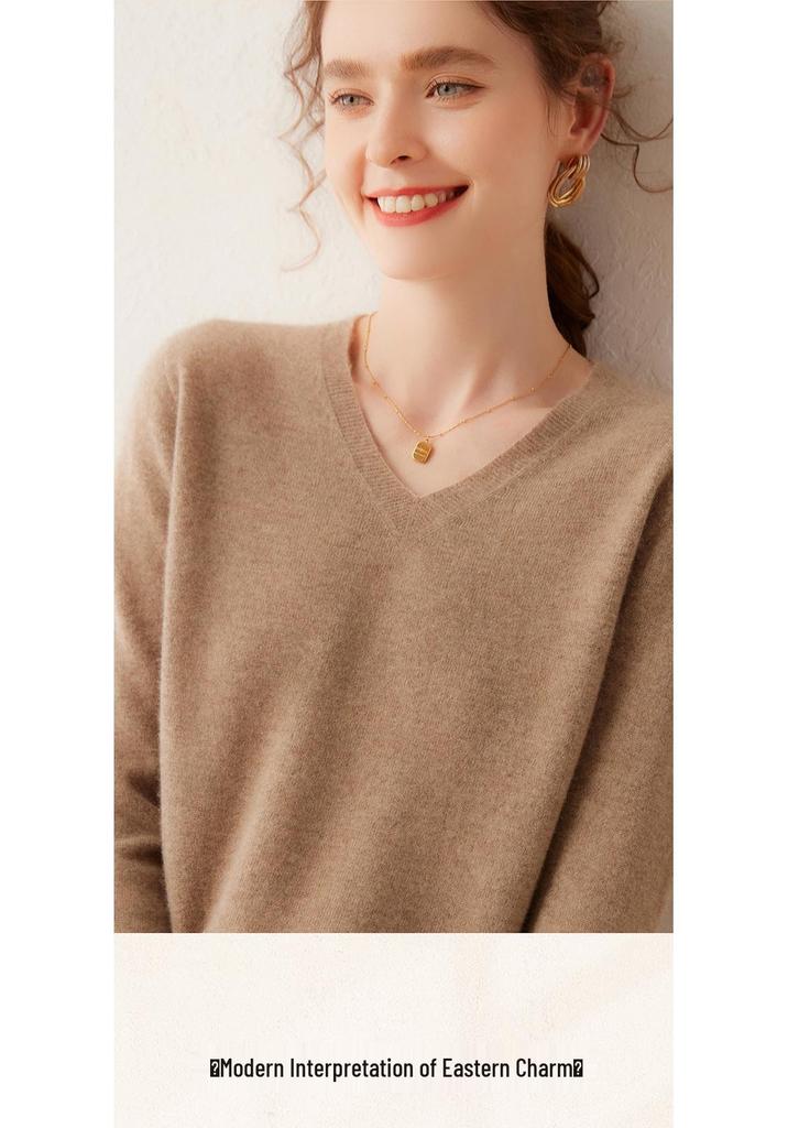 2026 Autumn/Winter Women's V-neck Cashmere Sweater – Loose, Lightweight Knit Top