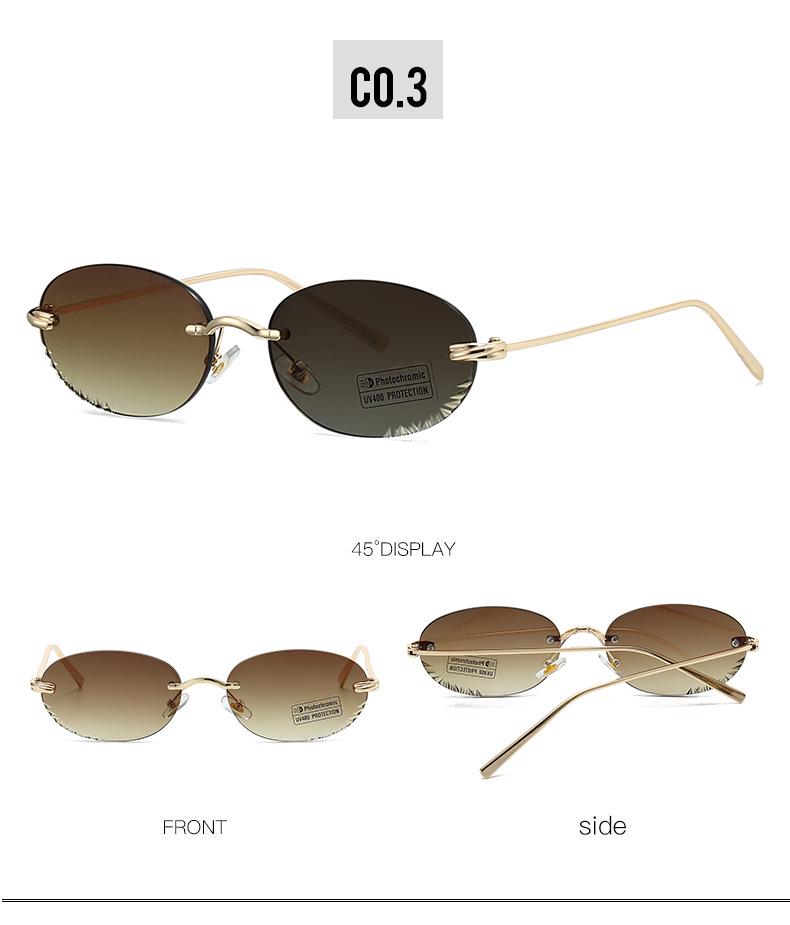 Fotochromowe Bezramowe Owalne Damskie Okulary Przeciwsłoneczne - Ochrona UV i Modny Styl INS (Model 2509)