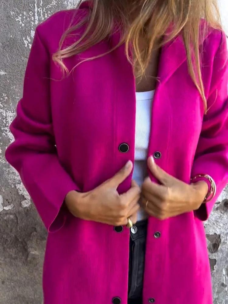 

Осенне-зимняя однотонная повседневная однобортная куртка с капюшоном 5XL ярко-розовый