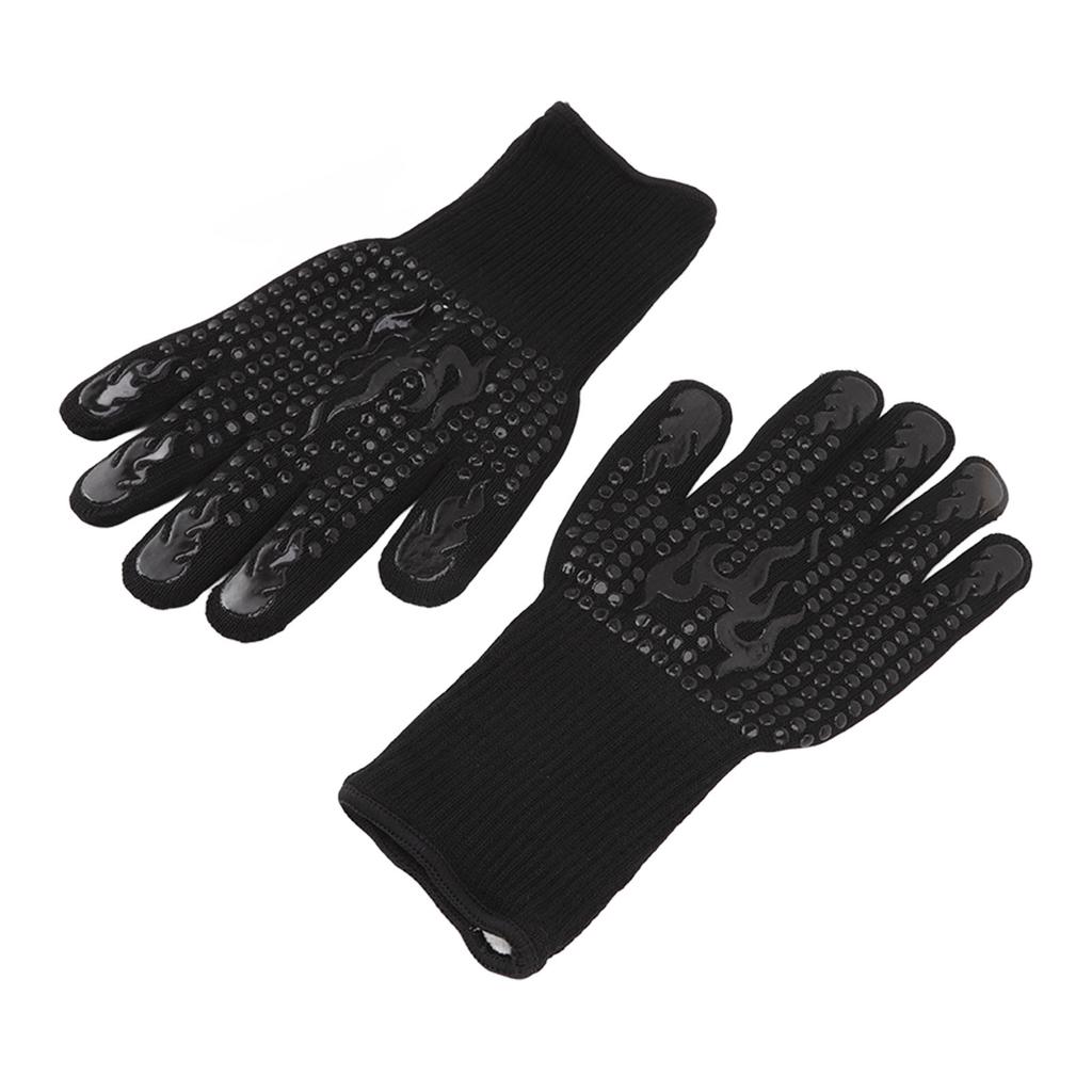 2 Pcs Heat Resistant Gloves Thermal Isolation High Temperature Resistant Anti Slip Washable Silicone Knitted Oven Mitts Free Size Black