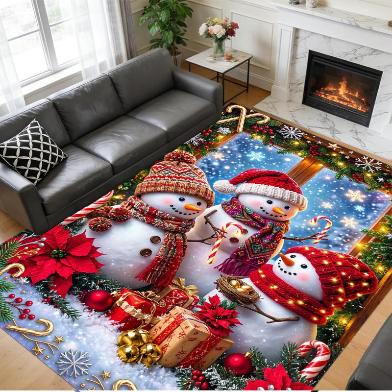 Christmas Printed Square Area Rug Soft Non Slip Floor Carpet For Bedroom Holiday Gift