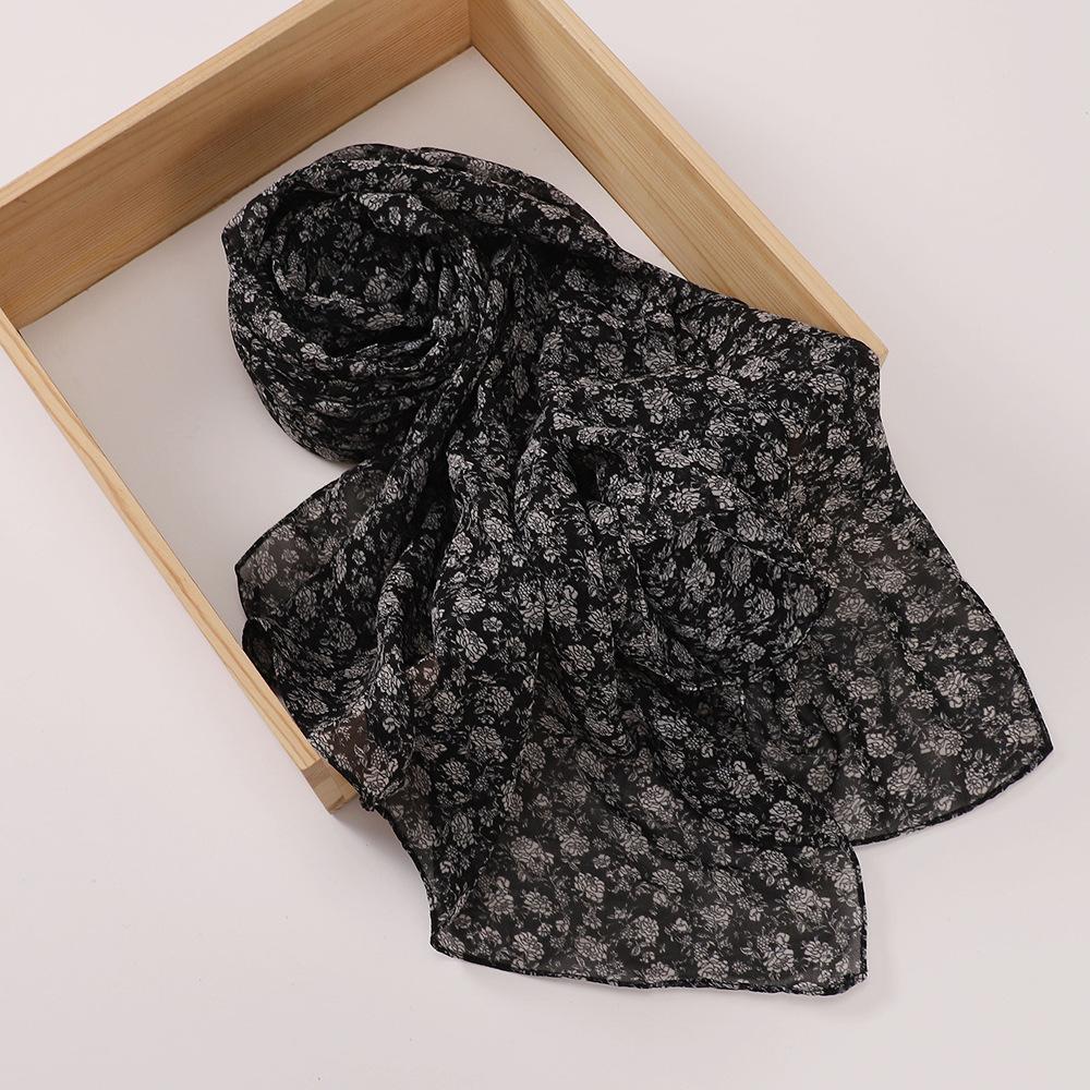 New Printed Hijabs Shawl Bubble Chiffon Hijabs Woman Design Flower Shawls Muslim Scarves Headscarf Wraps Turbans Long Scarves