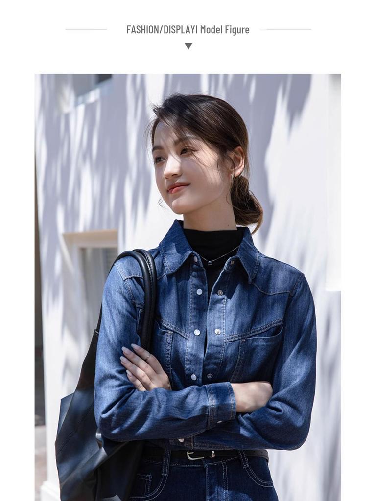 Women's French Retro Blue Denim Shirt - Stylish Layered Autumn/Winter Commuter Top