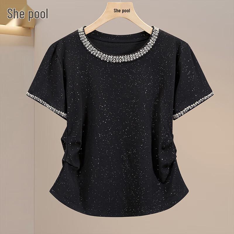 Shechi Women s Summer Pleated Color-Block T-Shirt L