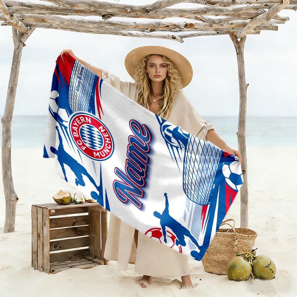 Bayern Munich Soccer Art Customizable Name Beach Towel Super Soft Microfiber Quickdry Fabric