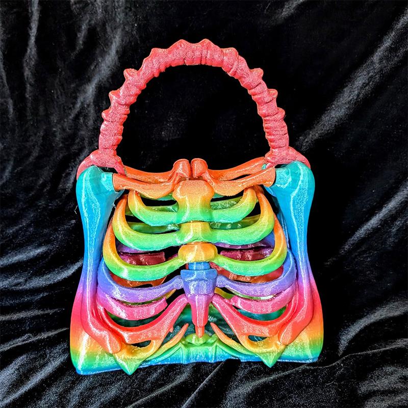 Bolso de Huesos de Esqueleto Impreso en 3D Bolso de Esqueleto Gótico Bolso Espeluznante Realista de Caja Torácica Bolsillo Funcional Fiesta Temática de Halloween