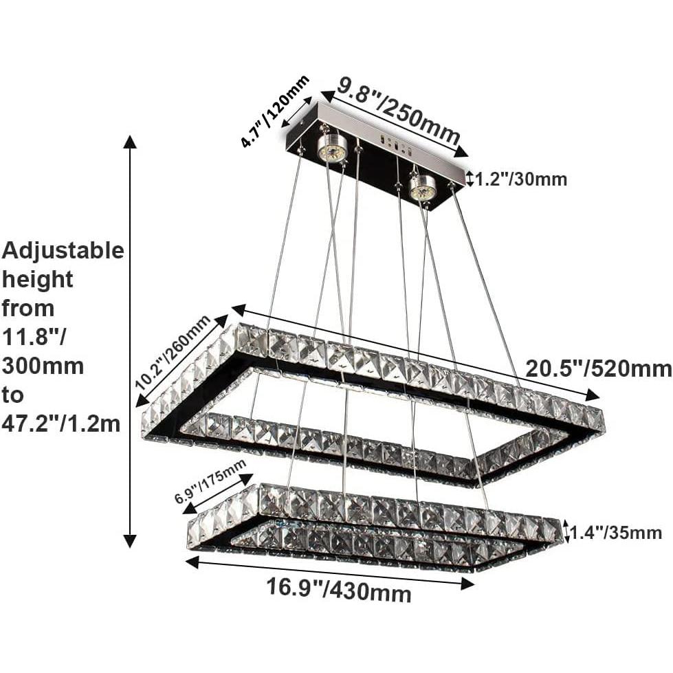 2 Rectangular Chandeliers and Hanging Lamps Pendant Luxury Chandelier Light for Living Room